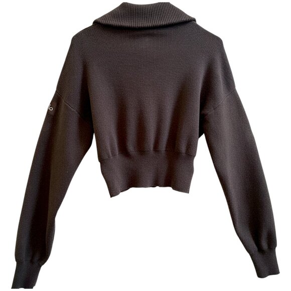 Alo Yoga Scholar Knit Cropped Zip Jacket Espresso Brown Ribbed Knit Sweater XS - Picture 8 of 9